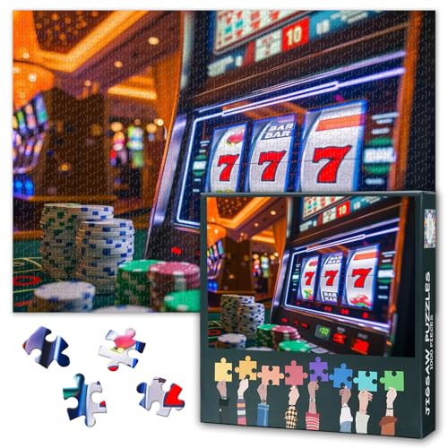 Jigsaw Puzzles 1000 Pieces for Adults Casino Gambling Industry Slot Machine Paper Puzzles Retro Las...