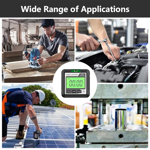 Digitaler Winkelmesser, 4 X 90-Grad-Bereich, Magnetische Befestigung, Mehrere Messmodi, Datensperrfunktion, für Holzbearbeitung, Autoreparatur (Schwarz und ß)