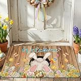 Gleemix Fußmatte Ostern Hase Osterei, Türmatte rutschfest Waschbar, Ostern Fussmatte Innen und Außen, 40 x 60 cm fußmatte frühling, Frühling Küche Bodenmatte Teppich