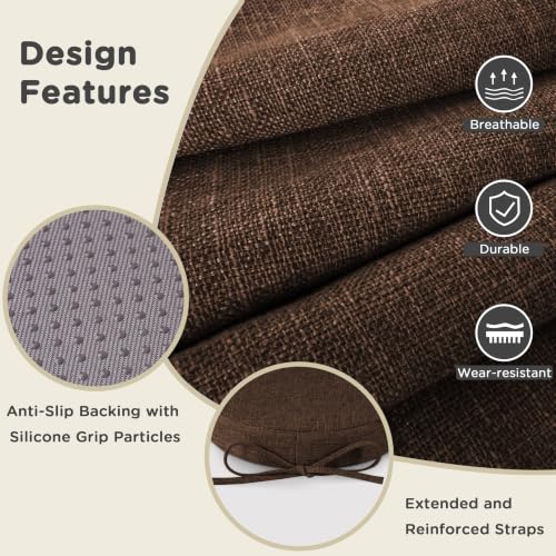 Image of AddGrace Round Bar Stool Cushions with Ties Set of 2 Non Slip Seat Cushions 12x12 Inch Washable Chair Pads Removable Washable Cover Coffee