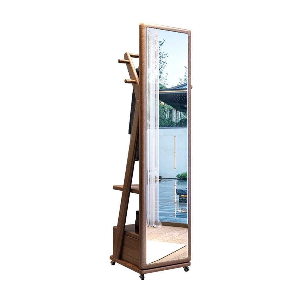 DFHS46JK Hat Rack Movable Rotating Full-length Mirror Hanger Multifunctional Floor-standing Coat Rack Bedroom Solid Wood Dressing for Office