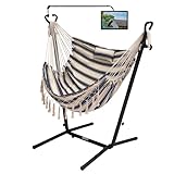 LUCKWIND Hammock Chair with Stand Phone/Pad Holder Included, Adjustable Handmade Swing Chair for Out