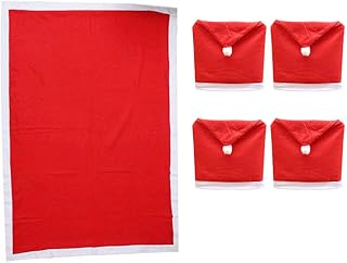 EKUPUZ Juego de 4 fundas para silla de Navidad + 1 mantel de Navidad no tejido, fundas para respaldo de silla de Navidad (fundas de silla de 50 x 60 cm) (mantel de 132 x 178 cm)