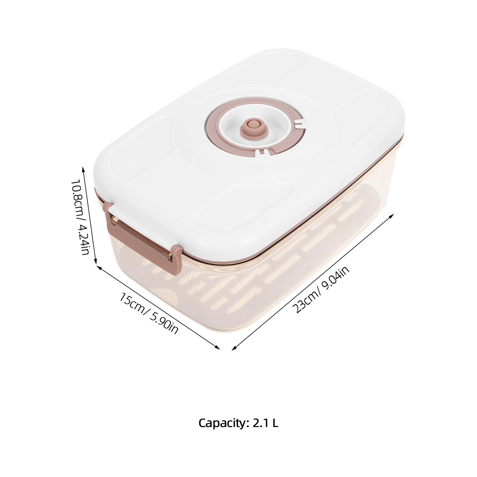 LALAFINA Recipiente para Alimentos de Plástico Beige Sello al Vacío de 2.1 L, Diseño Hermético de Espacio Adecuado para Preparación de Comidas en Cocina