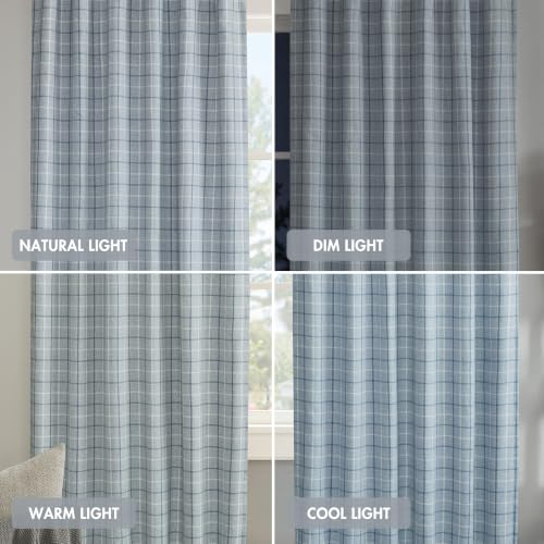 Image of Madison Park Plaid Curtain Thermal Insulated, 1 Panel, 50x108 Denim Blue