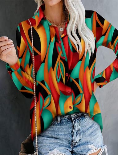 Image of Magritta Women's Shirts Fashion Casual Loose Fit Long Sleeve Button Down Lightweight Collared Blouse Tops
