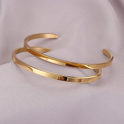 MILACOLATO 2 Pcs Gold Thin Cuff Bracelet for Him and Her 18K Gold Plated Twisted Couple Bracelets Simple Delicate Adjustable Cuff Bangle Bracelet for Women Men Couple Valentine's Day Mothers Day Gifts - Image 5