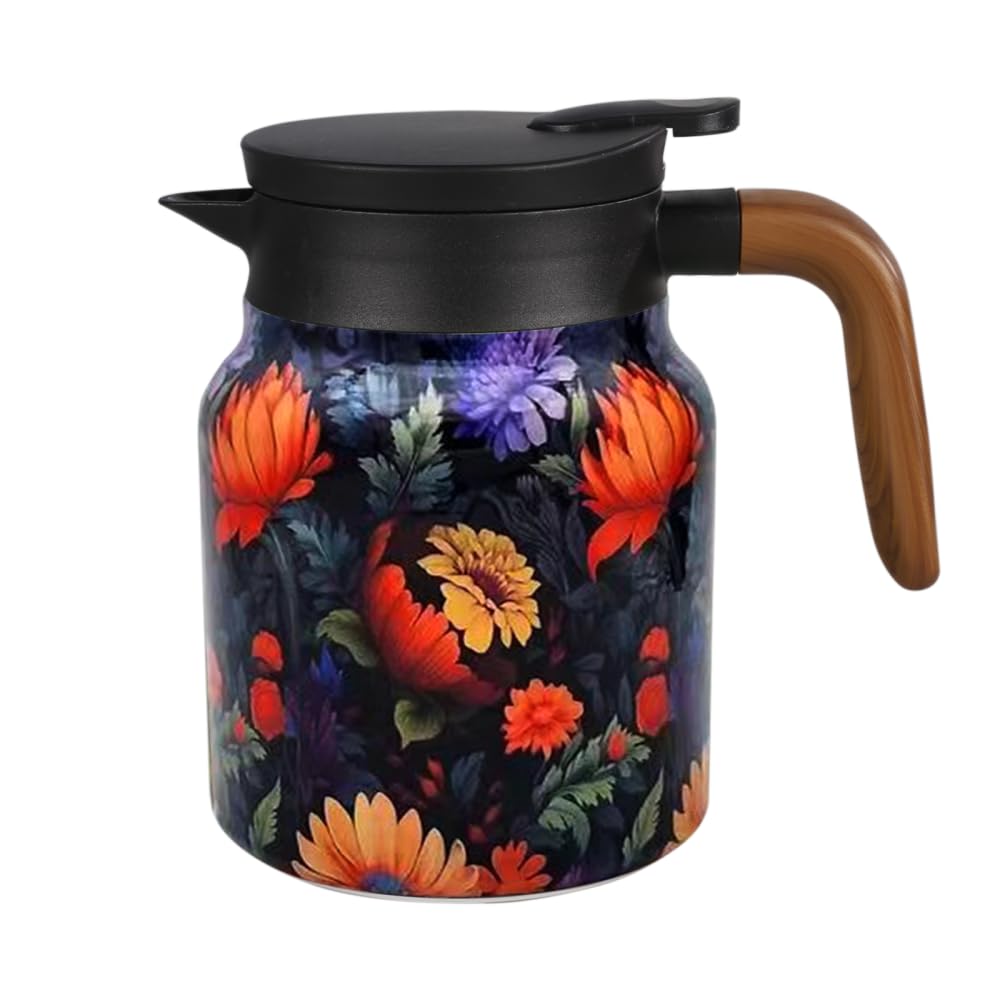 Thermal Coffee Carafe Jug, 800ml 316 Stainless Steel Tea Pot with Infuser Vintage Floral Pattern Tea Jugs for Hot Water Coffee Tea Drink