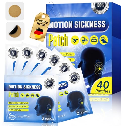 40 Motion Sickness Patches - Non-Drowsy Nausea Relief for Car and Boat