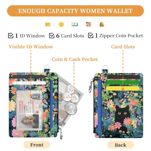 Image of Hancynir Black Cat Slim Wallet Women Credit Card Holder Wristlet RFID Small