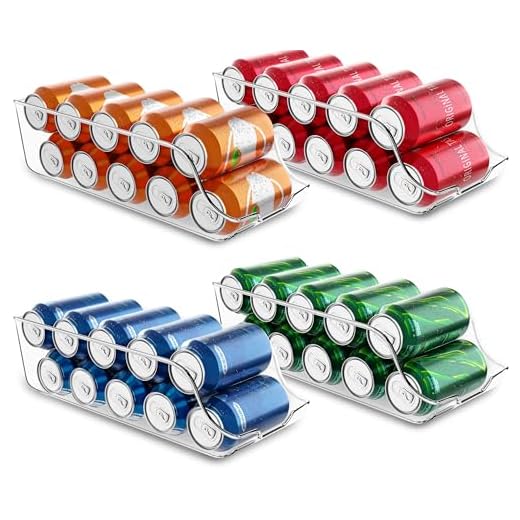 KICHLY organizador nevera latas (Pack de 4) - Apilable y Ahorra Espacio - Dispensador de Latas de Refresco para Despensa, Nevera, Congelador & Lavadero (Claro)