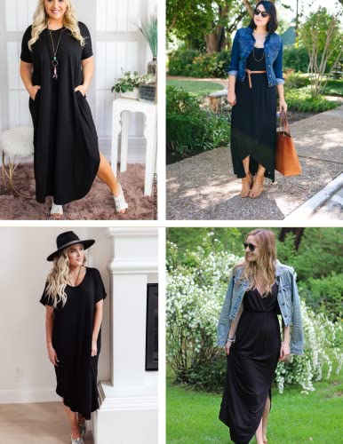 Image of Ekouaer Long Nightgowns for Women with Pockets Short Sleeves Moo Moos for Women Casual Maxi Dress House Dresses S-XXXL