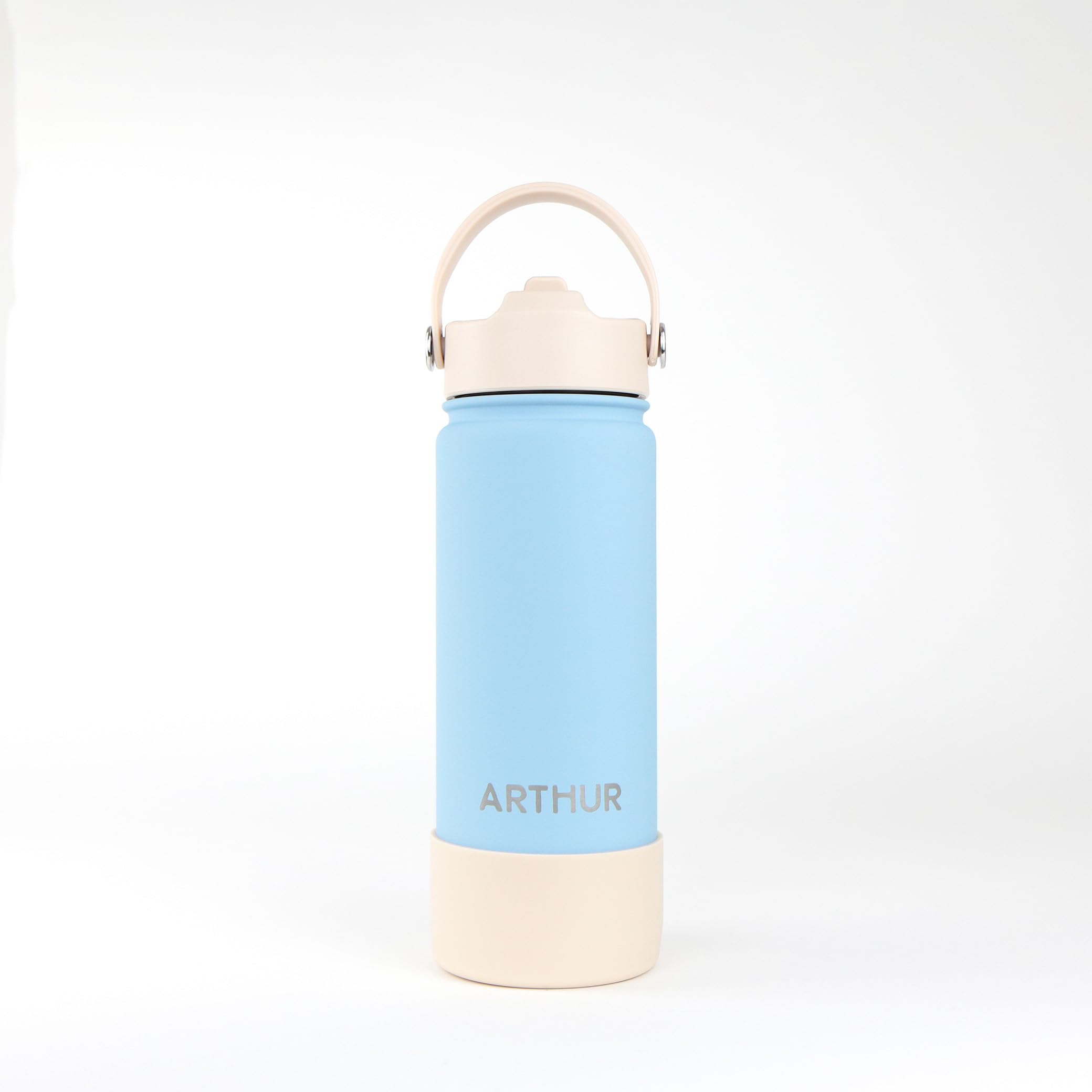 cribstar Personalised Water Bottle, Insulated Stainless Steel, Straw Lid, Laser Engraved Name, BPA Free, Leakproof (Powder Blue, 18oz/500ml)