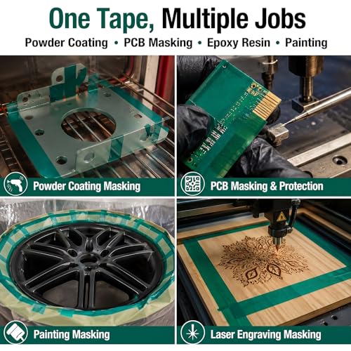 Image of 6 Pcs High Temp Tape Total 648 ft Green Pet Heat Resistant Masking Tape Sublimation Silicone Adhesive No Residue 392f for DIY Epoxy Resin Powder Coating Circuit Board (2 inch)