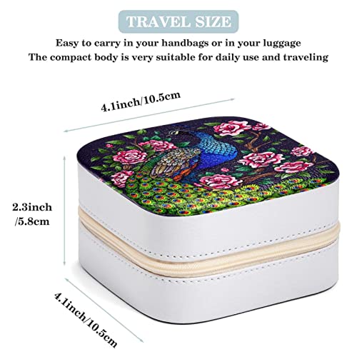 Boîte à bijoux paon et fleur organisateur bagues colliers compact