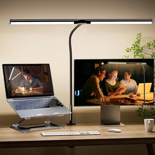Consejos para Comprar Lamparas de Escritorio Walmart que Puedes Comprar On-line. 49 Lámpara Doble de Escritorio LED, Lampara de Escritorio con 3 Modos de Color y 10 Ajustes de Brillo, Lampara de Mesa de Brazo Flexible Ajustable 360° para Leer, Hogar y Oficina...