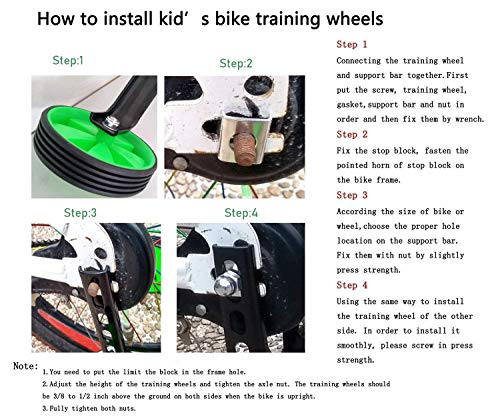 Mehome Bicycle Training Wheels Stronger Version Replacement Heavy Duty Rear With Stabilizers Mounted Kit For Children Kids Suitable For 12/14/ 16/18/ 20 Inch (Green) #TOP3