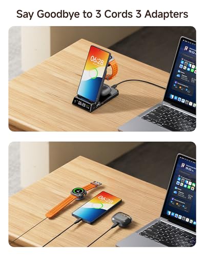 Image of SwanScout 703S Charging Station for Samsung S26 Ultra, 3-in-1 Wireless Charger for Galaxy S26+ /S25 /S24 Ultra /S24 /Z Flip /Fold, for Galaxy Watch Ultra /8 /7 /6, for Galaxy Buds3 Pro (No Adapter) (Black)