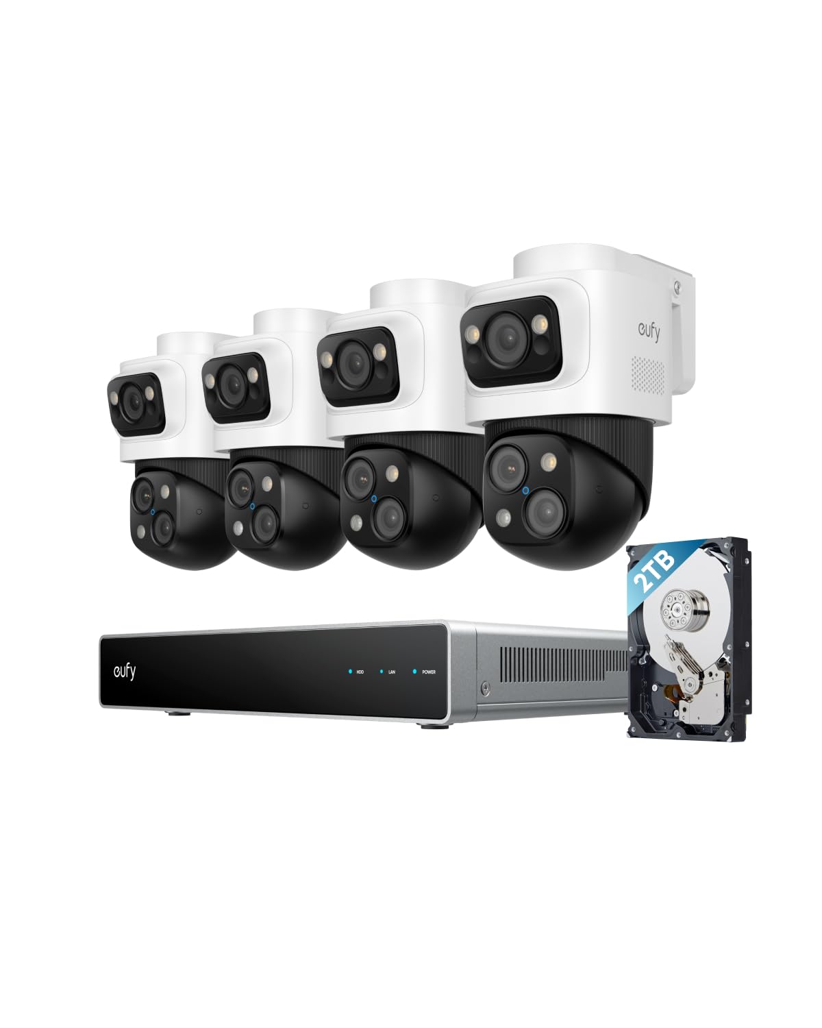 eufy Security, PoE Videosorveglianza Esterno NVR S4 Max, Telecam Bullet-PTZ 16 MP triplo obiettivo,PTZ 360°, zoom auto x8, ricerca video smart, Traccia multi-telecam, Visione nott a colori,24/7,HD 2TB