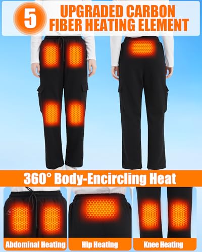 Women Heated Pants, 4 IN1 Control Switch Cargo Baggy Heating Sweatpants for Womens, Upgraded 7.4V 10000mAh Battery Pack3