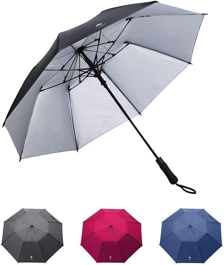 EEZEE Folding Travel Umbrellas, Lightweight Portable 2-fold Outdoor Sun Umbrella UV Protection, Windproof Canopy, Reinforced Ribs, EVA Handle, Black