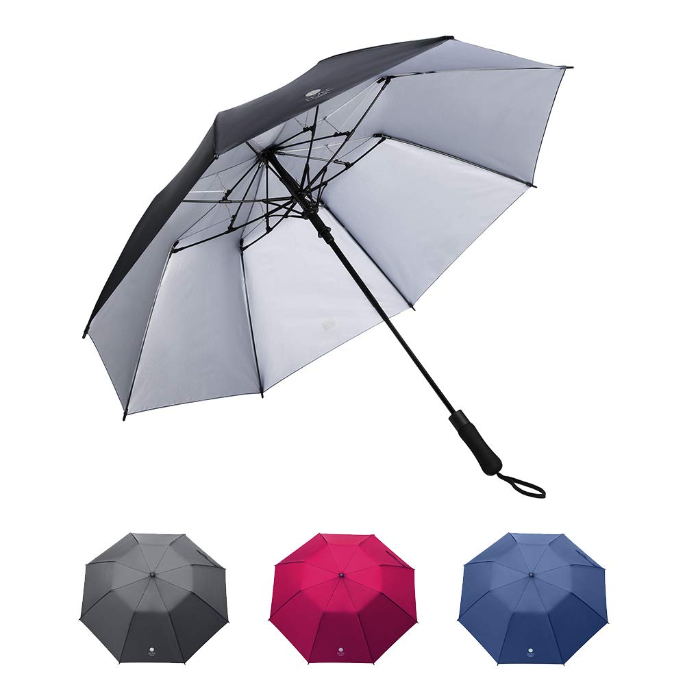 EEZEE Folding Travel Umbrellas, Lightweight Portable 2-fold Outdoor Sun Umbrella UV Protection, Windproof Canopy, Reinforced Ribs, EVA Handle, Black