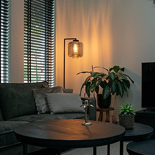 Qazqa QAZQA - Design vloerlamp zwart met smoke glas - Qara Down | Woonkamer | Slaapkamer | Keuken - Glas Langwerpig - E27 Geschikt voor LED - Max. 1 x 60 Watt photo 2