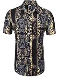 Daupanzees Mens Fashion Short Sleeve Street Wear Designer Polyester African Dashiki Luxury Print Button Up Casual Shirts (Black M)
