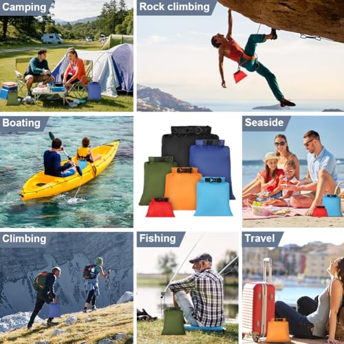 vsshe wasserdichte Tasche, 6 Stück wasserdichte Aufbewahrungsbeutel, 1,5/2,5/3/3,5/5/8L Packsack Wasserdicht Ultraleicht Dry Bag Trockentasche für Driften Schwimmen Schnorcheln Camping Kajak Zubehör