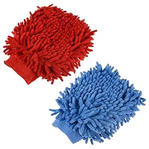 Kuber Industries Gloves | Microfiber Cleaning Gloves | Chenille Mitts for Kitchen | 50 GSM Hand Duster for Kitchen | Hand Gloves For Car | Duster for Glass | Pack of 2 | Multi