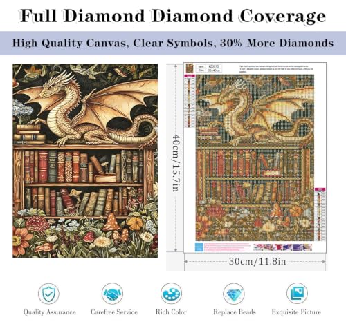 HHMATITS Dragon Diamond Art Kits for Adults, Book Diamond Art Kits 12x16IN | 5D Dragon and Book Diamond Painting Kits, DIY Full Round Drill Gem Art Paint by Diamonds for Gift Home Wall Decor — view 2