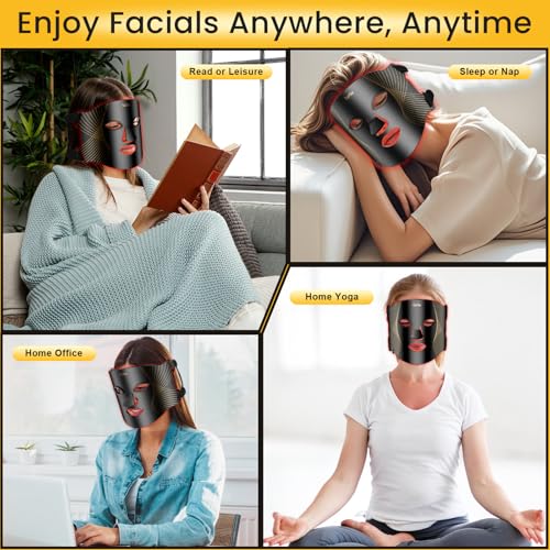 Iarha Red Light Therapy For Face, 8 Colors Led Face Mask Light Therapy With Timing Function, Led Face Mask Light Therapy At Home 240 Led Beads (Black+Gold) - 8