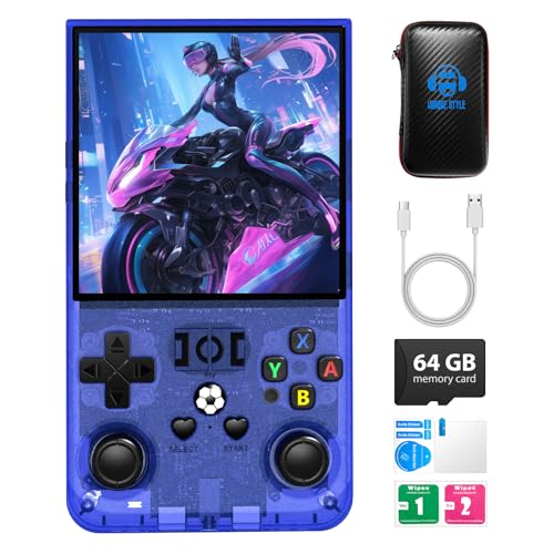 Image of R36MAX Retro Handheld Game Console,64GB Open Source System Support 30+ Emulator Console,4.0 Inch IPS Screen Retro Gaming Console,4000mAh Battery,Video Game Console for Christmas-Transparent Blue