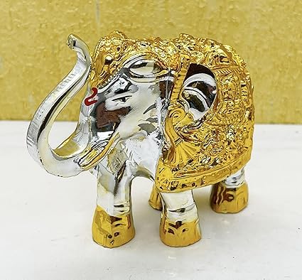 Image of Paksh Silver Gifts Silver Coated Wax Elephant Idol with Trunk Up | Silver Elephant Statue for Home Decor | Solid Elephant Idol Symbol of Lord (Gold, 6 Inch)
