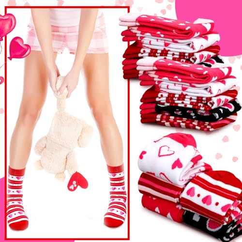 Image of 12 Pairs Valentine's Day Socks Women Heart Socks Holiday Cotton Novelty Crew Socks Bulk Valentine's Day Gift Heart Socks for Women Girls