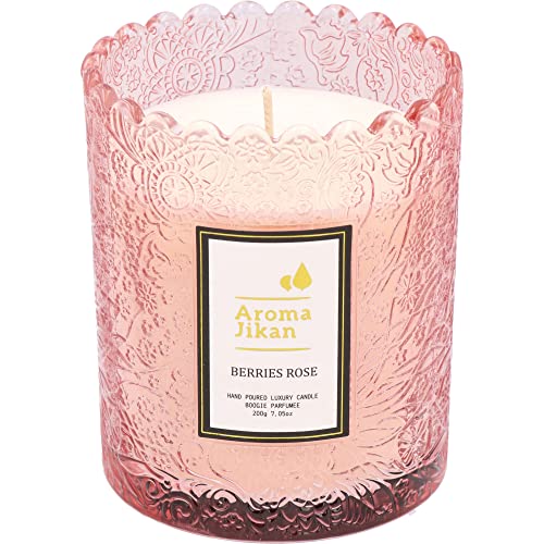 Aroma Jikan アロマキャンドル BerriesRose ベリーローズ バラの香り フローラル系 200g 35時間 天然素材 ソイワックス ギフト 母の日 ホワイトデー