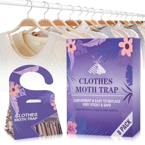 Clothing Moth Traps 8 Packs, Clothes Pantry Moth Trap with Pheromone Attractant for Carpets, Fabrics, Webbing & Case-Bearing, Effective Sticky Traps for House, Bug Repellent Indoor