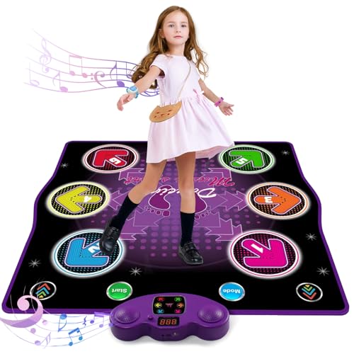 Ysityum Kids Dance Mat Toy with 2 Gesture-Sensing Wristbands - Wireless Bluetooth Light-Up 6-Key Electronic Dance Pad, 6 Games & Music Modes, Birthday Gift for Girls Boys