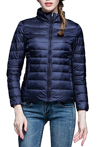 Women's Lightweight Packable Down Puffer Coat Fall and Winter Stylish Jacket Navy US Medium(Asian 2XL)