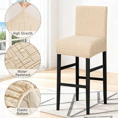 Image of JIUZHEN Camel Stretch Velvet Bar Stool Counter Covers Set of 4 | Washable Removable Rectangular Seat Covers, Water Resistant, Kitchen, Dining, Pub, Hotel, Wedding and Party Counter Stools