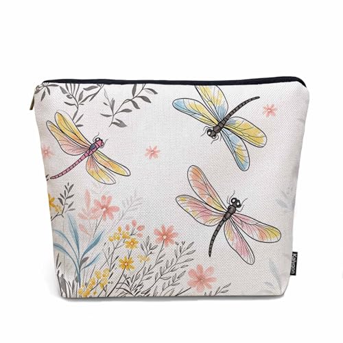 Kalygon Makeup Bag For Purse Dragonfly, Garden Dragonflies Flowers Nature Cosmetic Bags For Women With Zipper Travel Toiletry Pouch Makeup Bags Makeup Organizers Purse For Toiletries Cosmetics