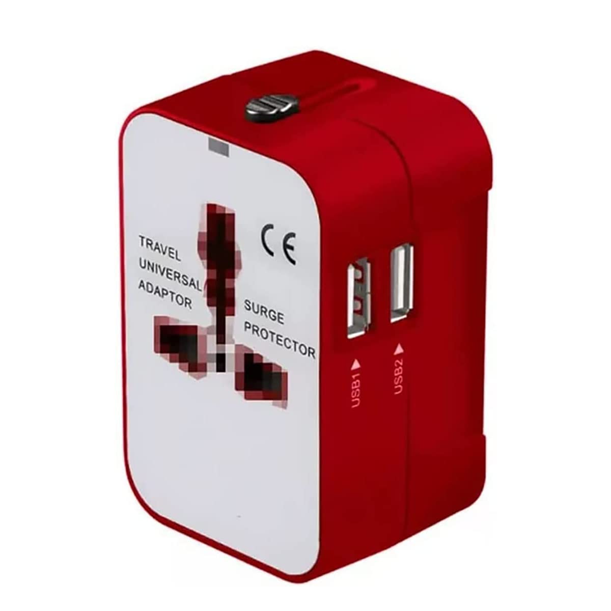 GoodTool Travel Adapter, International Universal All-in-One Wall AC Adapter for UK, US, Australia, EU(with black zipper bag)(Red+white)