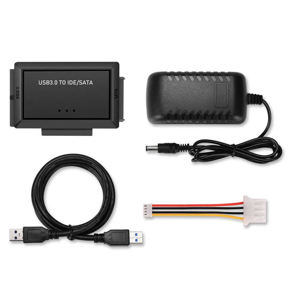 ZWWLRE IDE to USB 3.0 Adapter, USB C to SATA/IDE Hard Drive Adapter for 2.5/3.5" HDD SSD, with Power Supply, USB to SATA IDE Converter for Laptop/PC Data Recovery & Transfer (01)