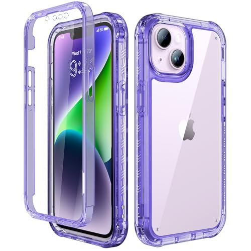 Lifedance Designed for iPhone 14 Case/iPhone 13 Case, Full-Body Rugged Protective Case with Built-in Screen Protector, 10 FT Military Grade Drop Protection Heavy Duty Shockproof Case, Clear Purple