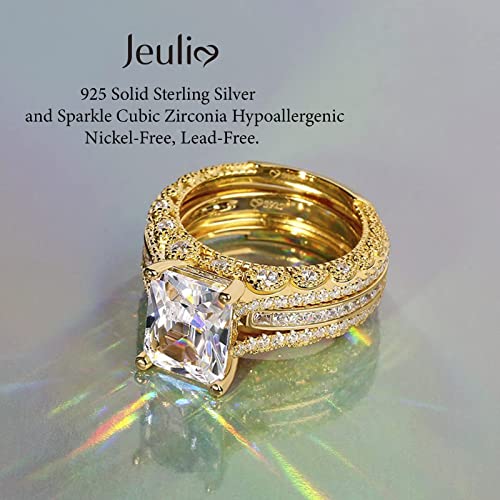 Jeulia Wedding Radiant Cut Ring: 3PC CZ Diamond Engagement Ring Set Promise Anniversary Rings with Side Stones Romantic Jewelry Gift for Her with Gift Box3
