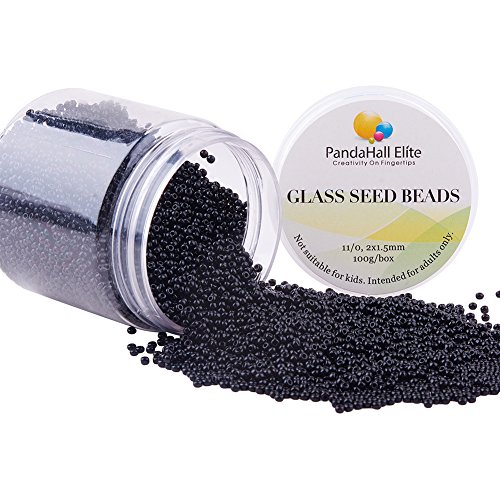 PH PandaHall 6000 Pcs 11/0 Glass Seed Beads Round Pony Bead Waist Beads Mini Spacer Beads Diameter 2mm for Jewelry Making, Black
