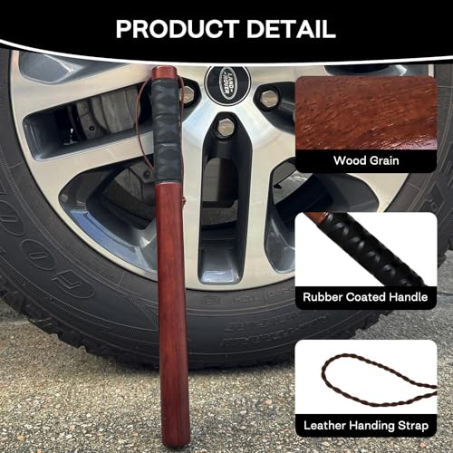 Image of Wooden Tire Thumper Fish Bat Knocker Truckers Tool for Checking Tire Pressure Weighted Stick with Extra Grip