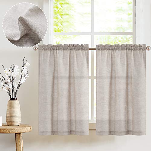 jinchan White Kitchen Curtains 36 Inch Length Textured Short Cafe Curtains Farmhouse Window Treatment Tiers for Bathroom Laundry Room Small Window Light Filtering Rod Pocket 2 Panels