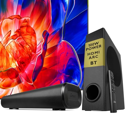LEMEGA Edge X Boost 2.1 Barre de Son avec Caisson de Basses – 100 W de Puissance Totale, HDMI Arc, Optique, AUX, USB, Bluetooth, Caisson Filaire, Fixation...