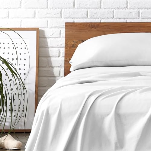 Carressa Linen 100% Egyptian Cotton Twin Sheets Set - 800 Series Tulips Collection Egyptian Cotton Twin Sheet Set (3 PC, Crisp White), Soft, 16" Deep Pocket Sateen Weave Luxury Hotel Bed Sheet